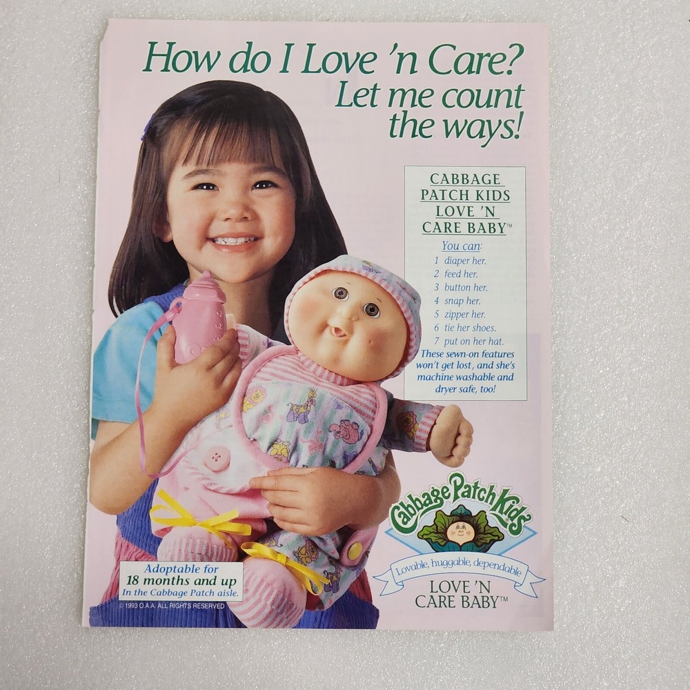 Vintage Print Ad Cabbage Patch Kids Love 'n Care Baby little girl 8x10 1993